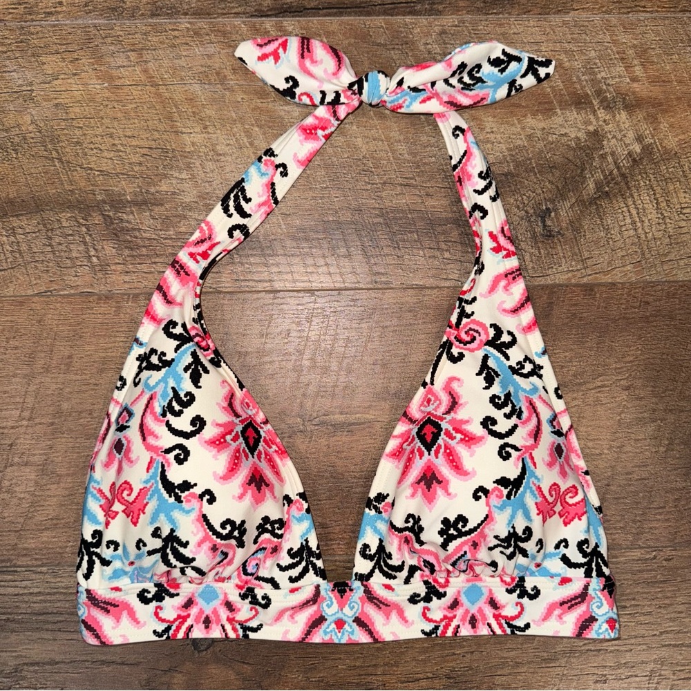Kate Spade Swim Ikat Pattern Pink and Black Halter Bikini Top
